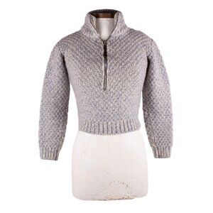 PRADA light gray wool cropped half zip sweater